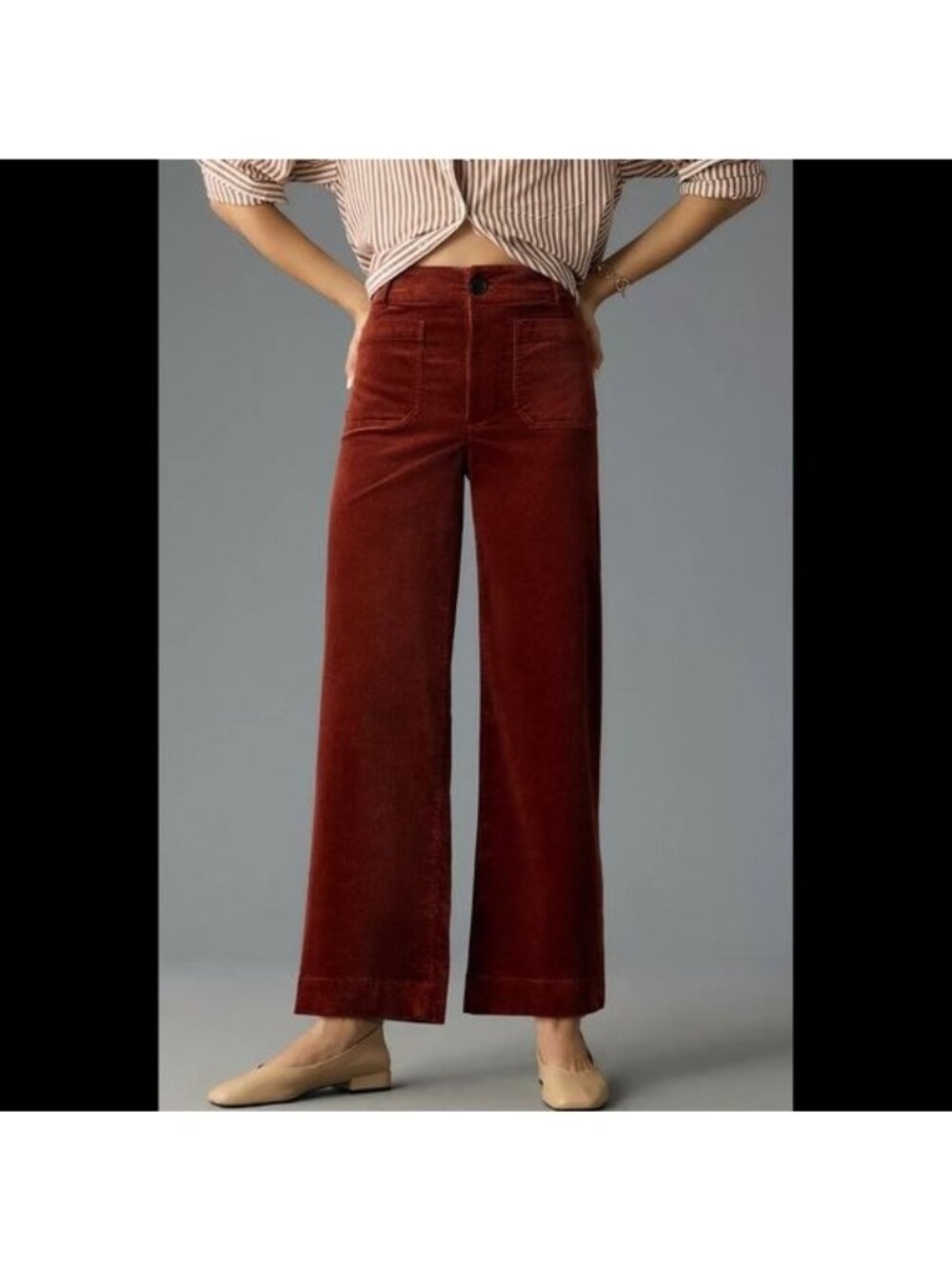 Anthropologie The Colette Cropped Wide-Leg Corduroy Pants by Maeve Size 28